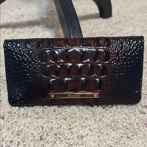 Brahmin Ady Wallet Cocoa Croc-Embossed in Rich Brown with Gold Hardware